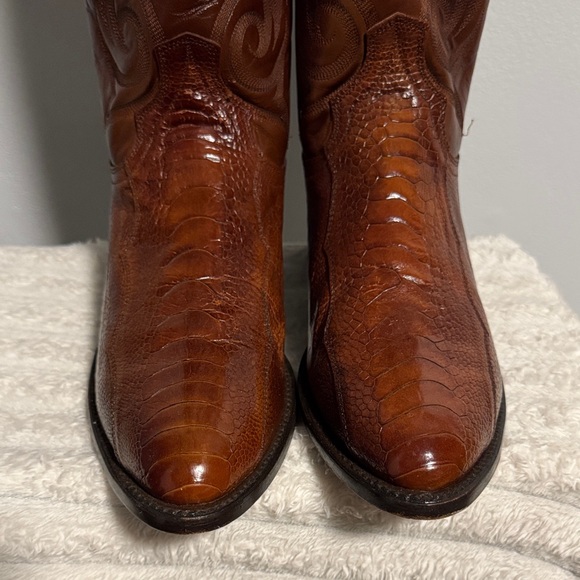 Real ostrich leg Dan Post Rich Brown Western Boots - Picture 2 of 11